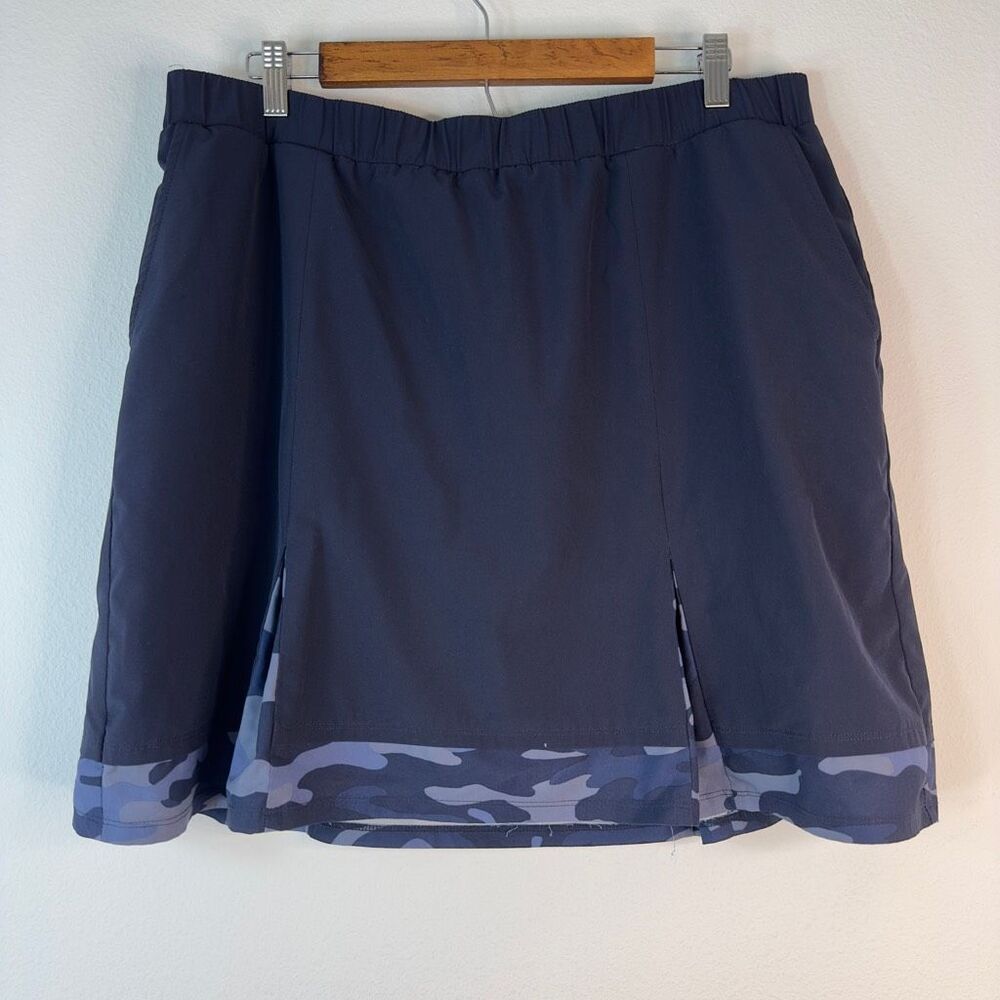 Chico’s Zenergy Navy Blue Camo‎ Tennis Skort Pull On Elastic Waist Womens 16